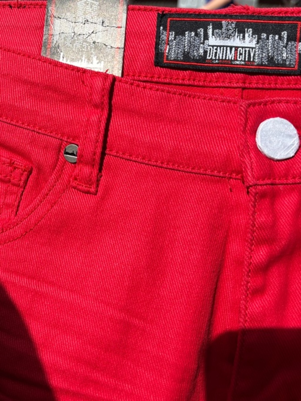 Slim Men’s streetwear leather denim jeans in Vibrant Red - Picture 4 of 8